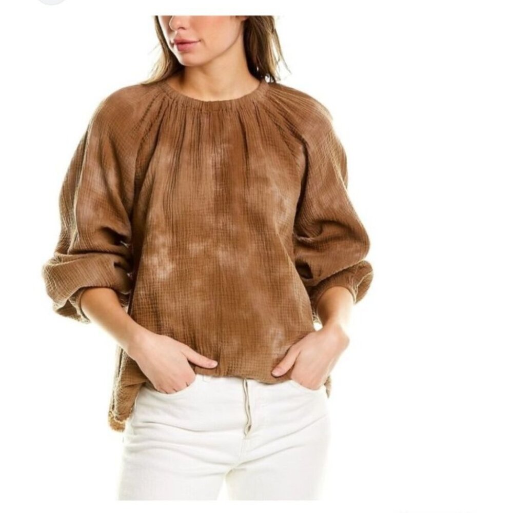 Cloth & Stone Size Medium Brown Tie Dye Gauzy Brushed Cotton Peasant Top